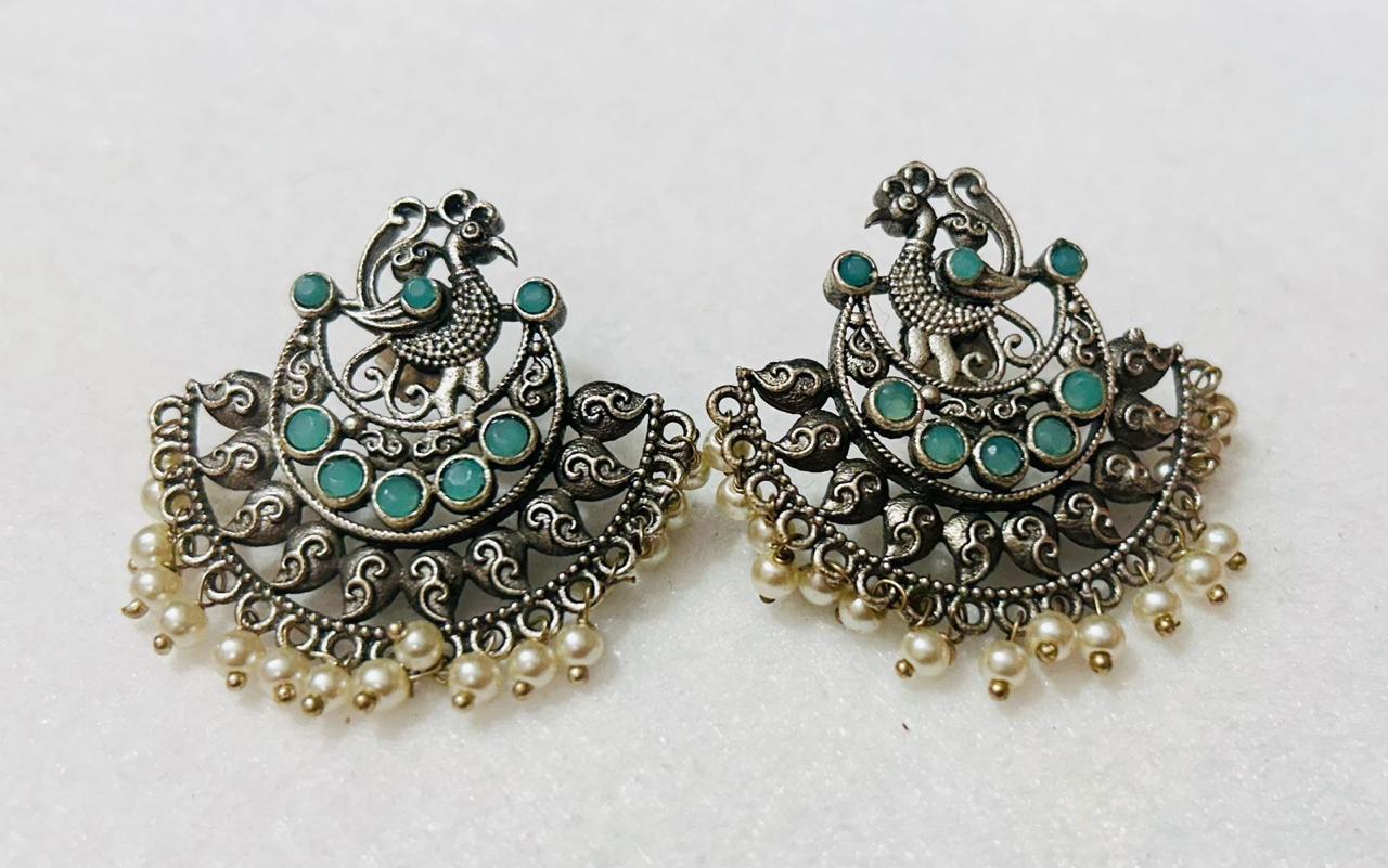 Designer Peacock Stone-Studded Earrings for Women and Girls
