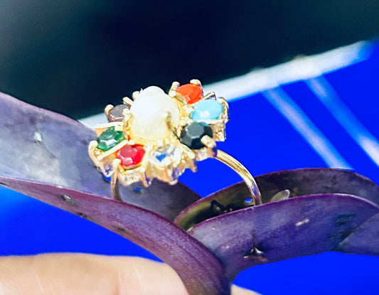 Gold Plated American Diamond Jewelry Set for Women & Girls – 9 Rattan Pendant with Earrings & Ring – Stylish Wear