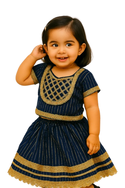 ROSAMODE Girls' Royal Blue Cambric Cotton Lehenga Choli Set with Gota Patti Work | Traditional Ghagra Choli Outfit for Toddlers & Kids (6 Months – 7 Years) | Festival & Wedding occasion