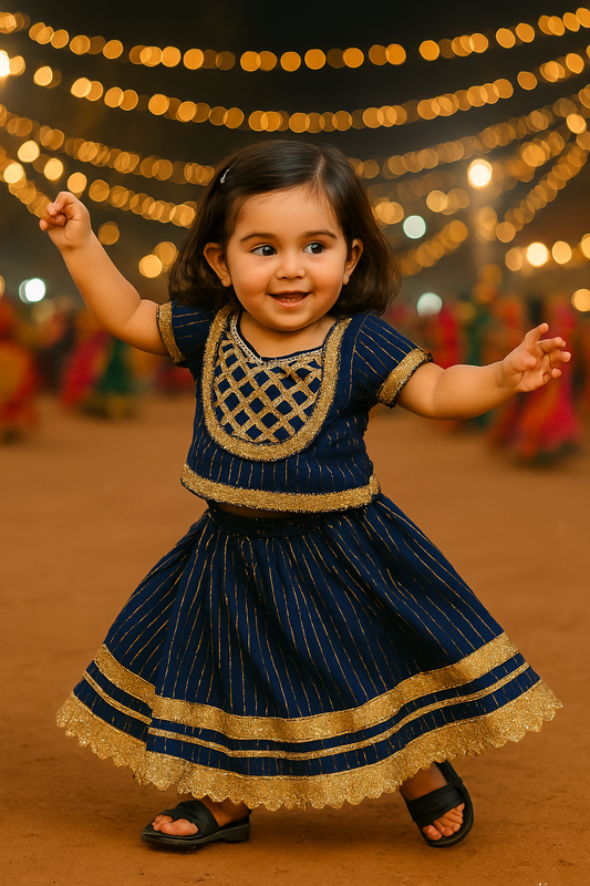 ROSAMODE Girls' Royal Blue Cambric Cotton Lehenga Choli Set with Gota Patti Work | Traditional Ghagra Choli Outfit for Toddlers & Kids (6 Months – 7 Years) | Festival & Wedding occasion
