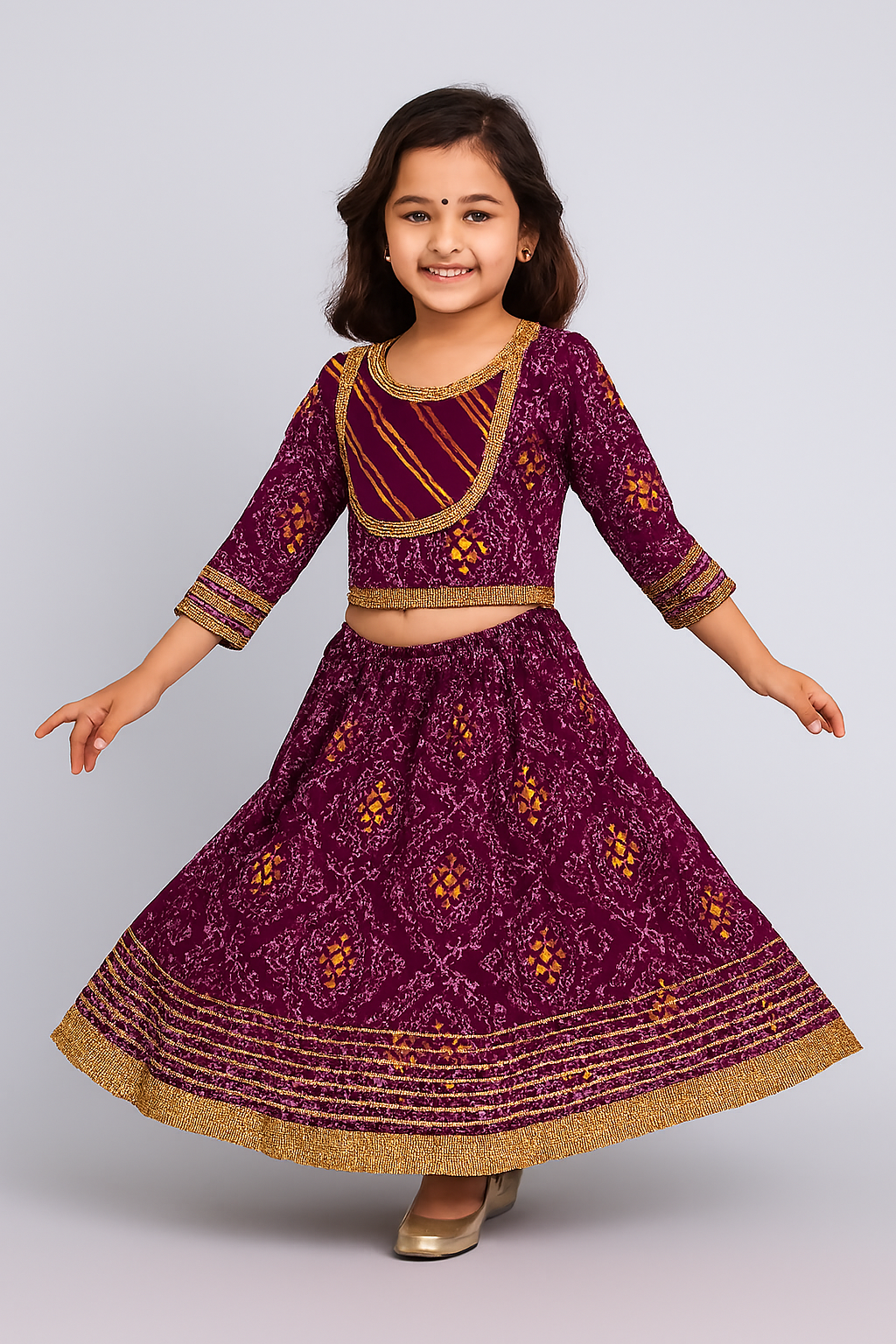 ROSAMODE Bandhani Lehenga Reddish Blue Chaniya Choli for Girls – Traditional Indian Festival Wear Dress | Kids Navratri Garba Outfit (Copy) (Copy) (Copy)
