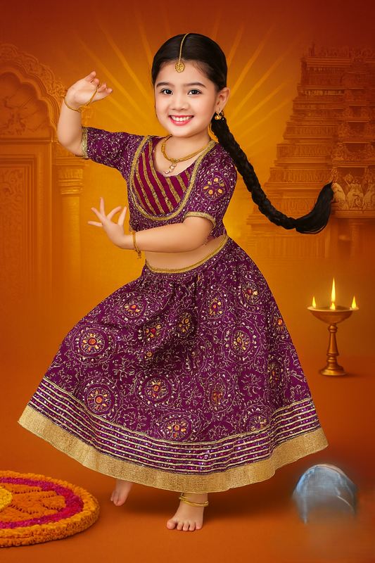 ROSAMODE Bandhani Lehenga Reddish Blue Chaniya Choli for Girls – Traditional Indian Festival Wear Dress | Kids Navratri Garba Outfit (Copy) (Copy) (Copy)