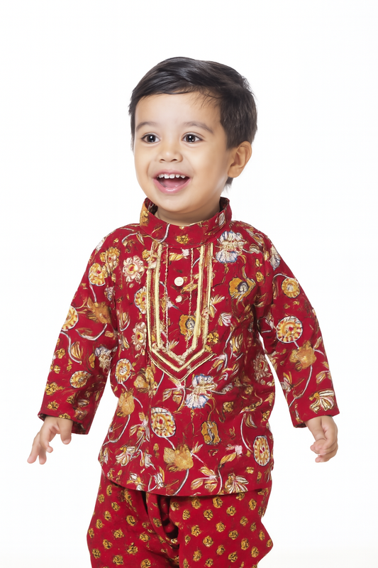 ROSAMODE Boys Dhoti Kurta Set – Red Ethnic Wear for Toddlers & Boys | Pure Cotton Traditional Indian Outfit