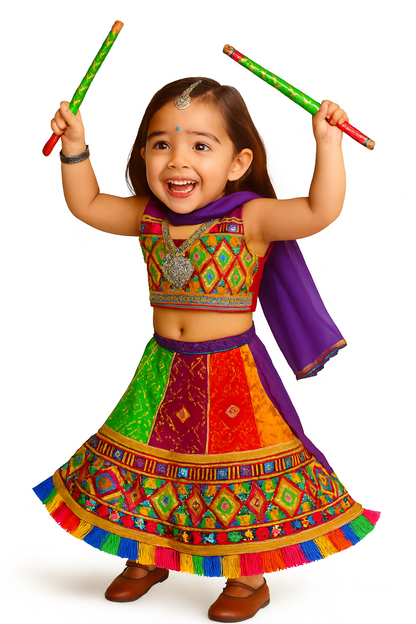 Navratri Garba Dress, Traditional Chaniya Choli for Girls with Dupatta for Festivals & Weddings