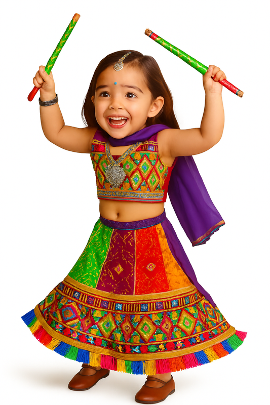 Navratri Garba Dress, Traditional Chaniya Choli for Girls with Dupatta for Festivals & Weddings