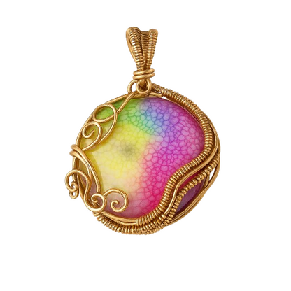 Natural Stone Handmade Statement Rainbow Colar Quartz Pendant for Women and Girls