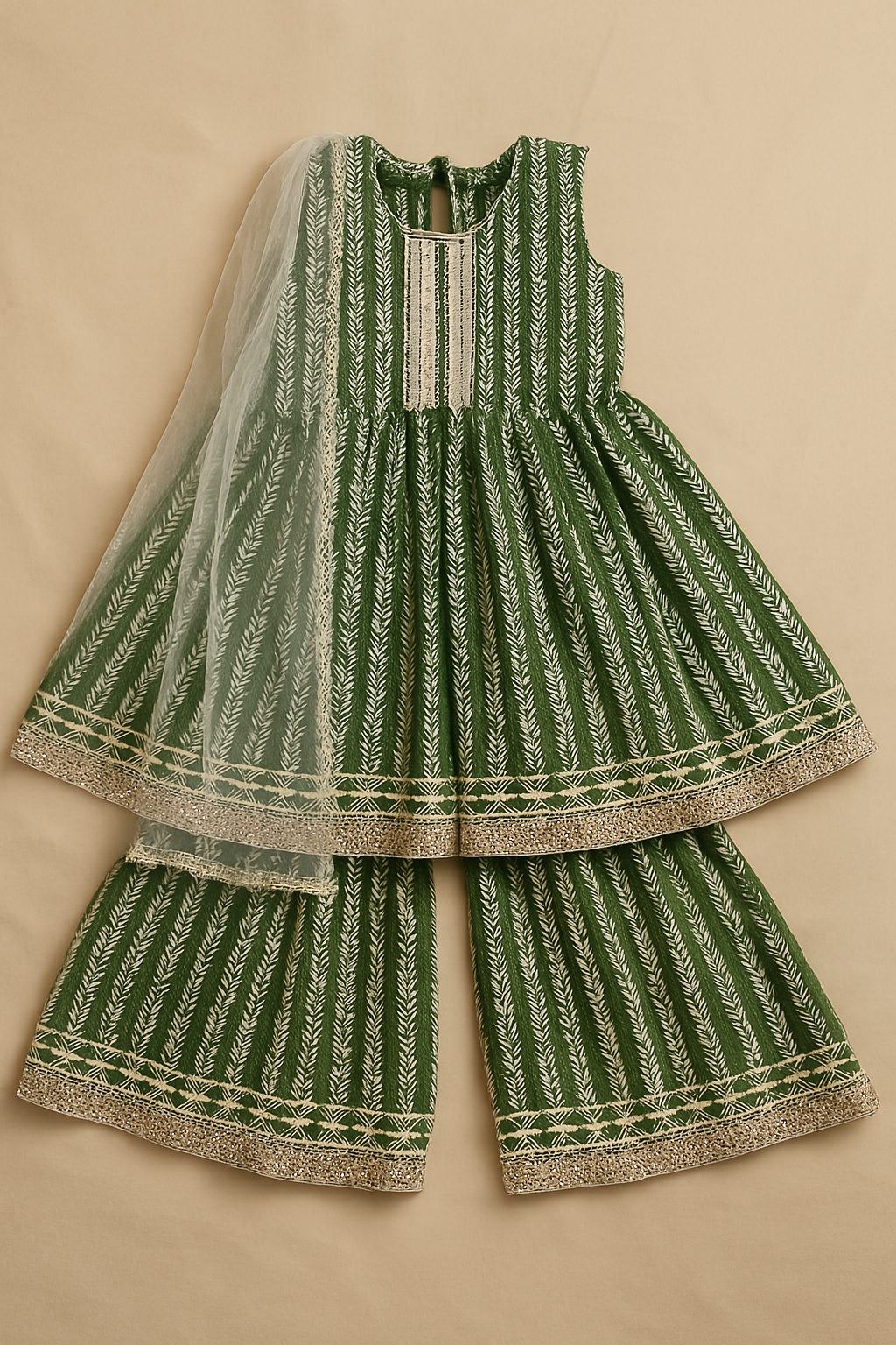Pure Cotton Sharara with Dupatta Green Color for Girls.