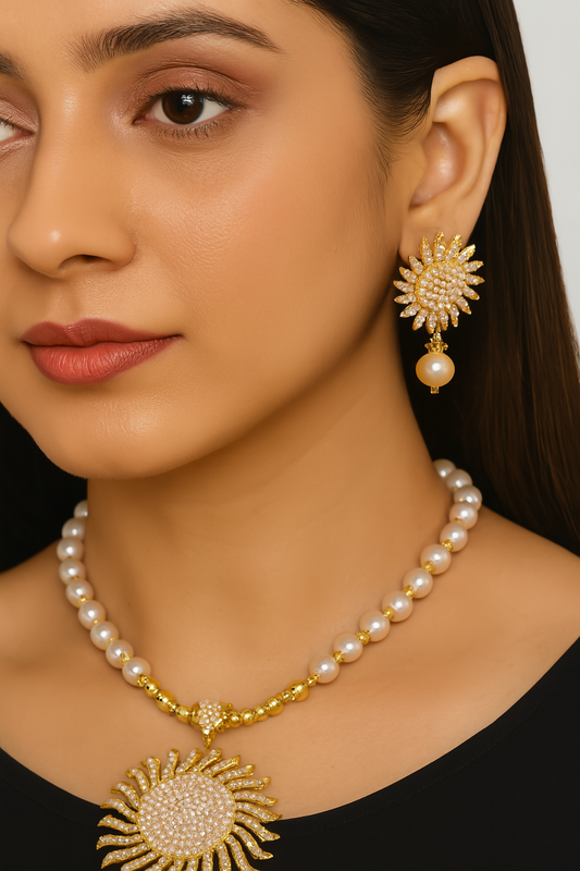 ROSAMODE Gold Toned Moti Mala Necklace Set for Women & Girls – Gold-Plated Pearl Beaded Necklace with Matching Beads Earrings – Traditional Ethnic Jewellery Set for Weddings & Festivals