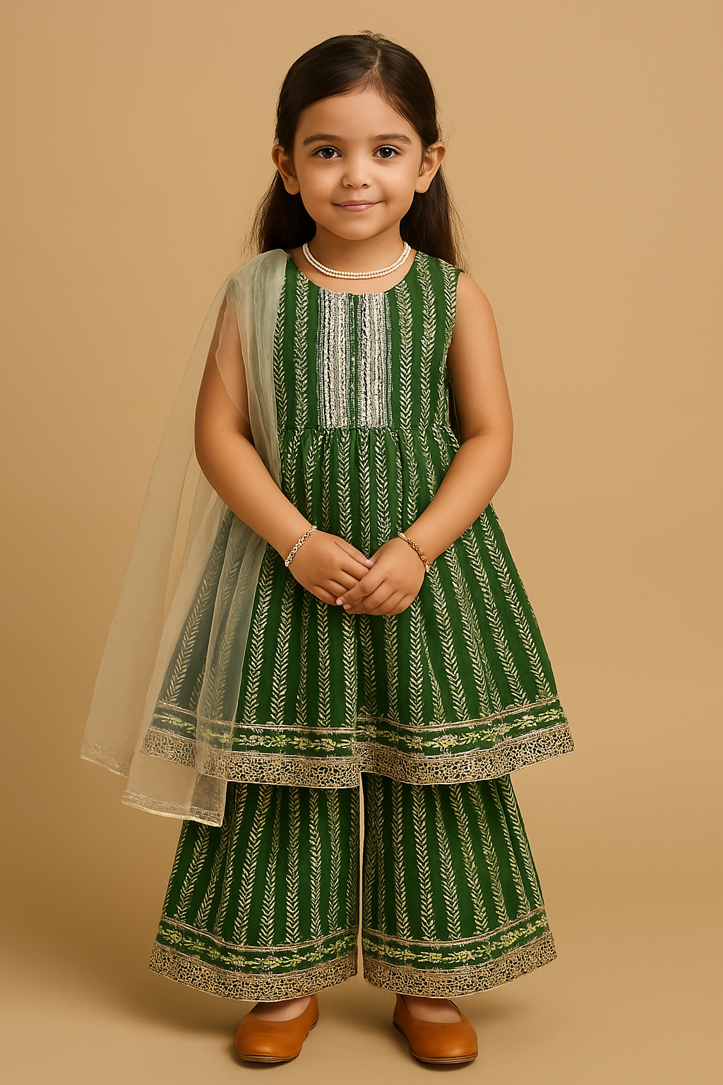 Pure Cotton Sharara with Dupatta Green Color for Girls.