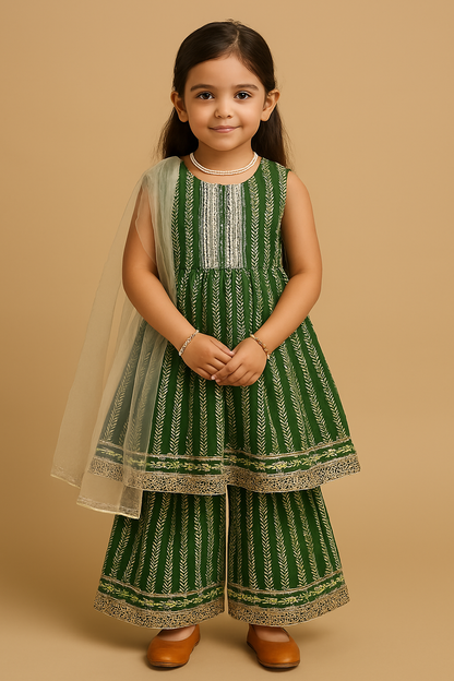 Pure Cotton Sharara with Dupatta Green Color for Girls.
