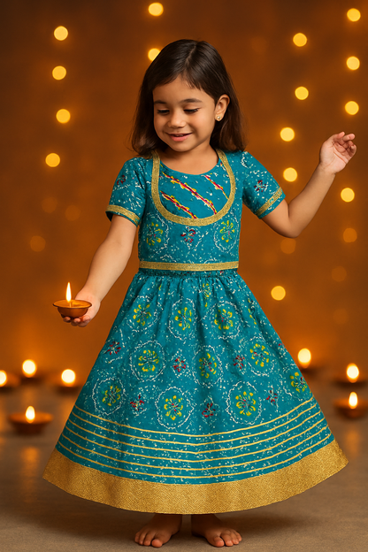 ROSAMODE Bandhani Lehenga Blue Chaniya Choli for Girls – Traditional Indian Festival Wear Dress | Kids Navratri Garba Outfit