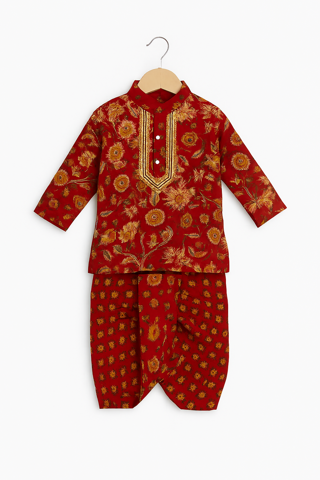 ROSAMODE Boys Dhoti Kurta Set – Red Ethnic Wear for Toddlers & Boys | Pure Cotton Traditional Indian Outfit