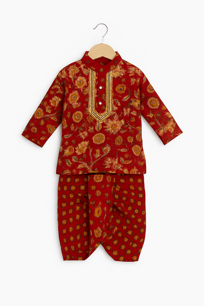 ROSAMODE Boys Dhoti Kurta Set – Red Ethnic Wear for Toddlers & Boys | Pure Cotton Traditional Indian Outfit
