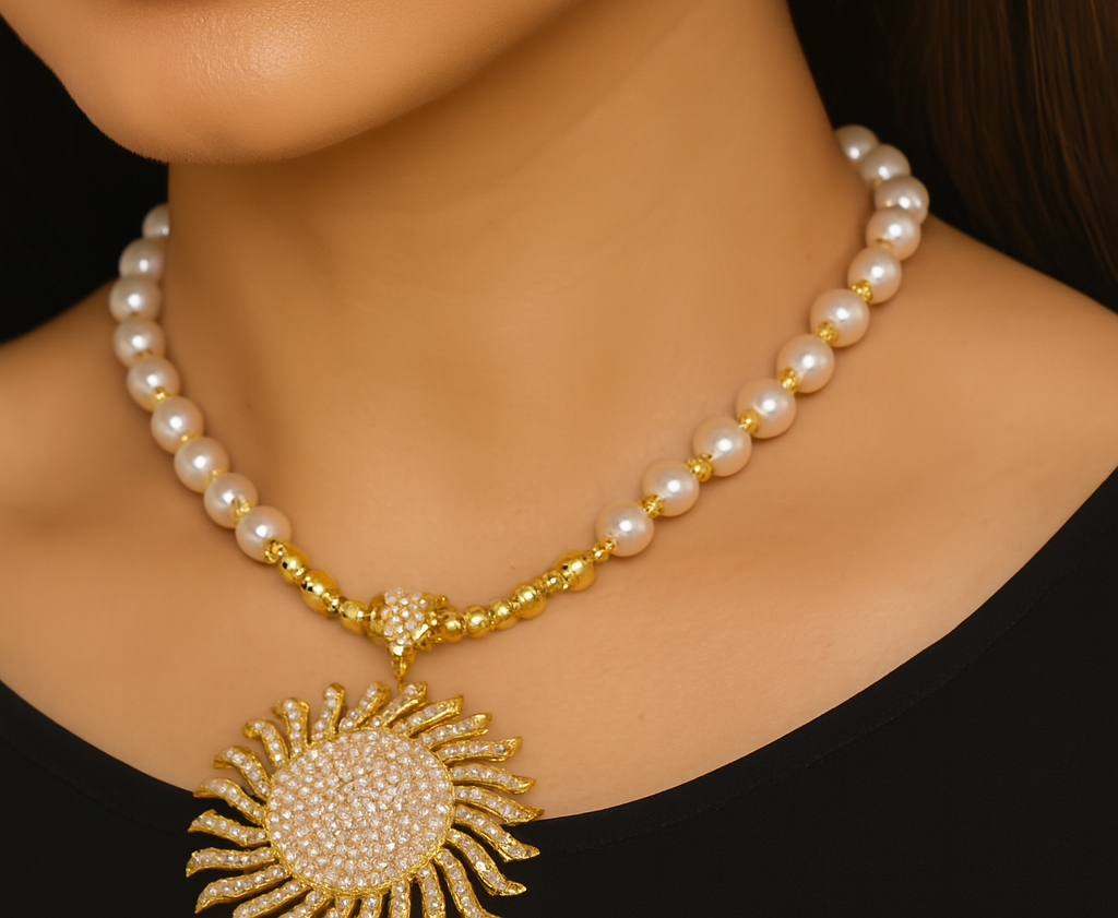 ROSAMODE Gold Toned Moti Mala Necklace Set for Women & Girls – Gold-Plated Pearl Beaded Necklace with Matching Beads Earrings – Traditional Ethnic Jewellery Set for Weddings & Festivals