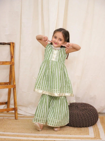 Pure Cotton Sharara with Dupatta Green Color for Girls.