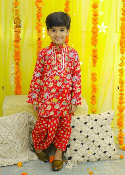 ROSAMODE Boys Dhoti Kurta Set – Red Ethnic Wear for Toddlers & Boys | Pure Cotton Traditional Indian Outfit