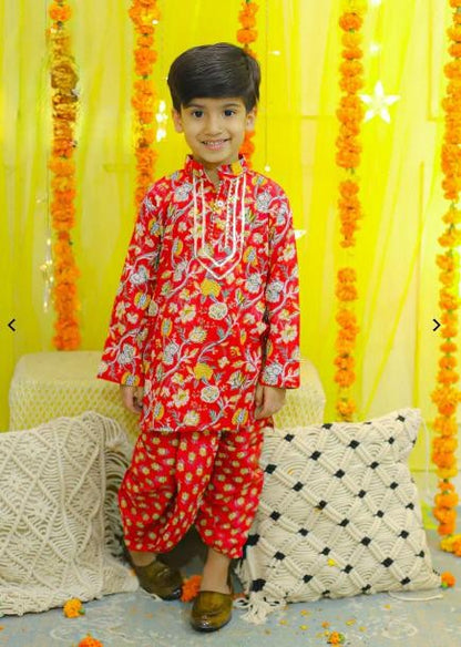 ROSAMODE Boys Dhoti Kurta Set – Red Ethnic Wear for Toddlers & Boys | Pure Cotton Traditional Indian Outfit