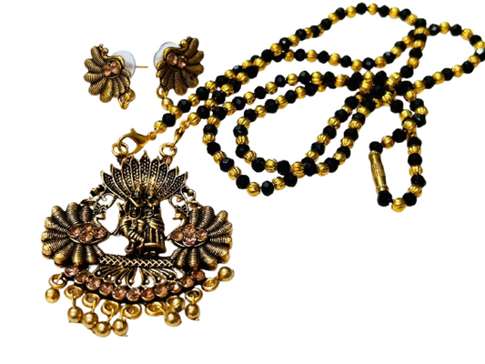 Divine Radha Krishna Mangalsutra Necklace with earrings for Women