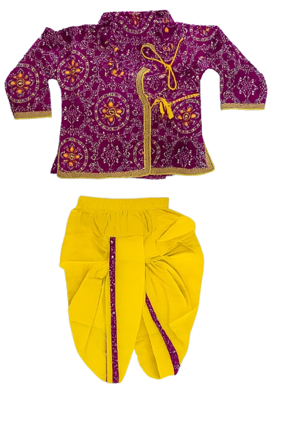 ROSAMODE Jaipuri Print Angrakha Style A-Line Ethnic Cotton Kurta Dhoti Set with V-Neck & Long Sleeves | Boy's Traditional Outfit for Festivals & Weddings