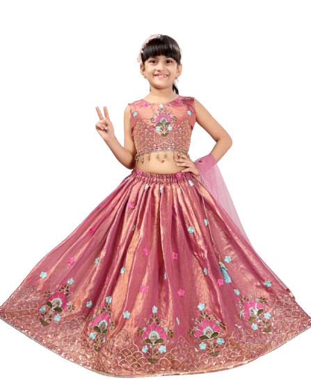 ROSAMODE Fully Stitched ReadyMade Lehenga Choli Set for Girls – Kids Ethnic Indian Wear with Dupatta for Wedding, Party & Festival (5-Years)