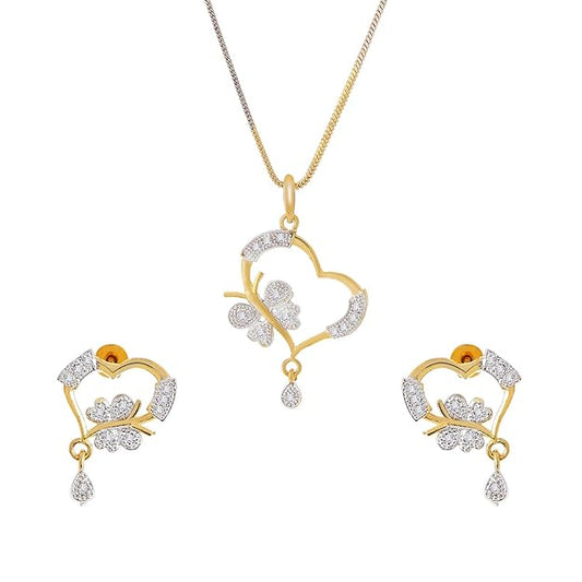 ROSAMODE Gold Plated and Cubic Zirconia Pendant & Earring set for Women's & Girl's