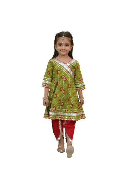 Traditional Ethnic GREEN Color Salwar Suit Set, Cotton Gota Patti Kurta with Dhoti Pants.