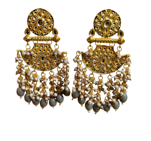 ROSAMODE Meenakari Chandbali Grey Earrings for Women | 10cm Traditional Kundan Ethnic Jewelry