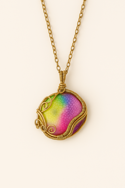 Natural Stone Handmade Statement Rainbow Colar Quartz Pendant for Women and Girls