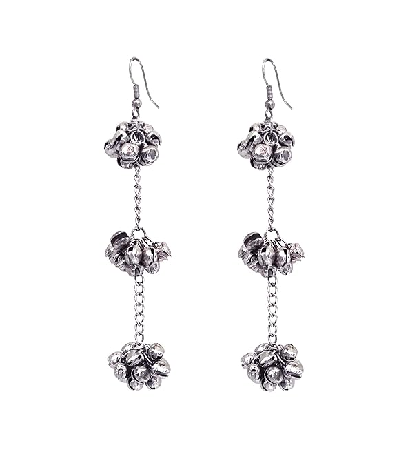 Oxidized Ganpati & Bird Design Long Drop Earrings
