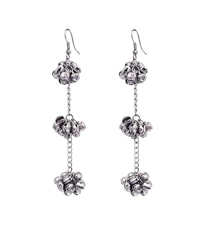 Oxidized Ganpati & Bird Design Long Drop Earrings