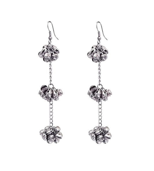Oxidized Ganpati & Bird Design Long Drop Earrings