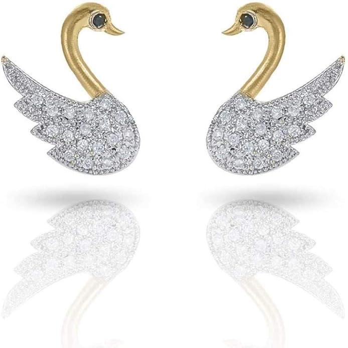 Women Pride Traditional Gold Plated Mangalsutra Necklace with Silver-Toned 2 Duck Pendant (Hanso Ka Joda) & Earrings | Black Bead Chain Jewellery for Women