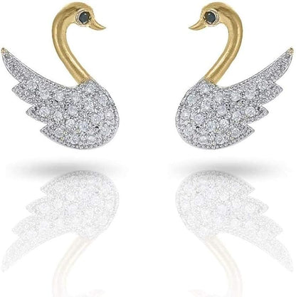 Women Pride Traditional Gold Plated Mangalsutra Necklace with Silver-Toned 2 Duck Pendant (Hanso Ka Joda) & Earrings | Black Bead Chain Jewellery for Women