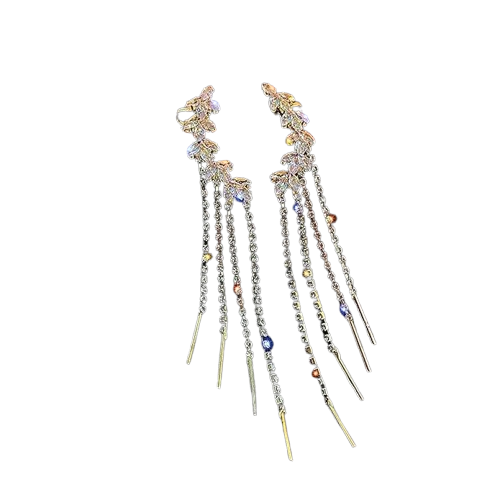 Gold Plated Korean Style Long Tassel Ear Cuff for Women & Girls | Stylish Non-Pierced Drop Earrings for Celebrations, Wedding & Gift Jewellery