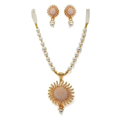 ROSAMODE Gold Toned Moti Mala Necklace Set for Women & Girls – Gold-Plated Pearl Beaded Necklace with Matching Beads Earrings – Traditional Ethnic Jewellery Set for Weddings & Festivals