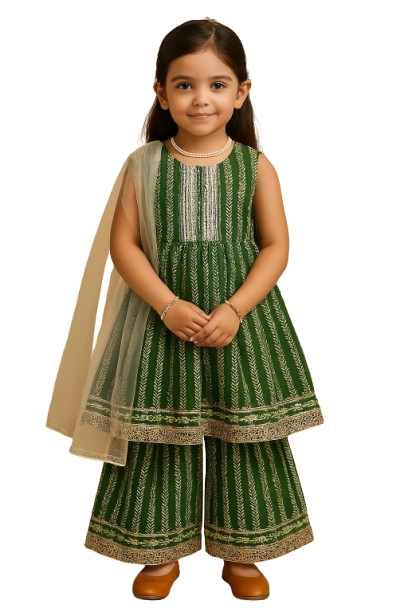 Pure Cotton Sharara with Dupatta Green Color for Girls.