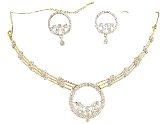 ROSAMODE AD Round Ethnic Necklace Set for Women | Gold-Plated Traditional Bridal Jewelry Set | Wedding Necklace with Earrings