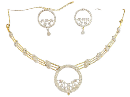 ROSAMODE AD Round Ethnic Necklace Set for Women | Gold-Plated Traditional Bridal Jewelry Set | Wedding Necklace with Earrings