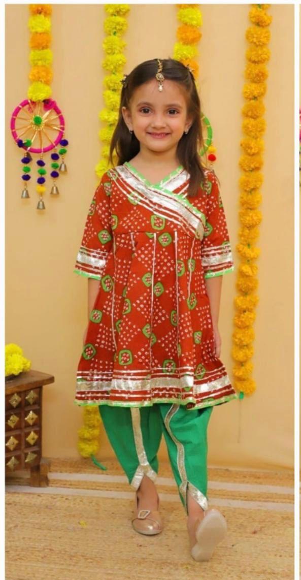 Traditional Ethnic RED Color Salwar Suit Set, Cotton Gota Patti Kurta with Dhoti Pants.