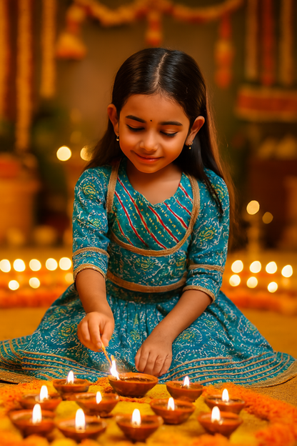 ROSAMODE Bandhani Lehenga Blue Chaniya Choli for Girls – Traditional Indian Festival Wear Dress | Kids Navratri Garba Outfit