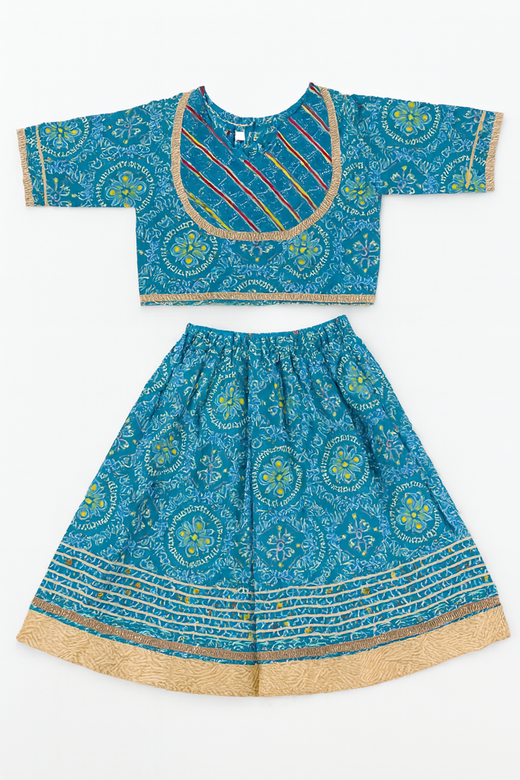 ROSAMODE Bandhani Lehenga Blue Chaniya Choli for Girls – Traditional Indian Festival Wear Dress | Kids Navratri Garba Outfit