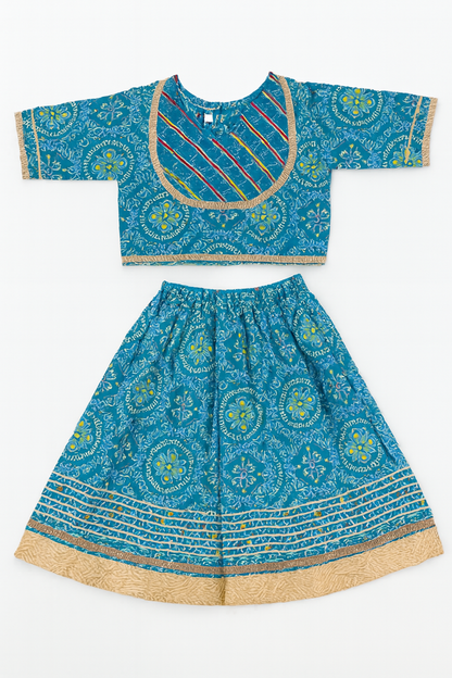 ROSAMODE Bandhani Lehenga Blue Chaniya Choli for Girls – Traditional Indian Festival Wear Dress | Kids Navratri Garba Outfit