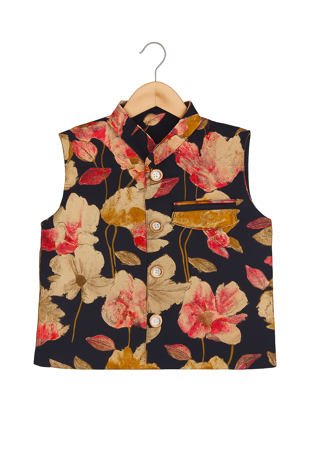 ROSAMODE Boys Kurta Pajama with Koti Jacket Set | Cotton Ethnic Wear with Ajrakh & Floral Print for Baby & Kids | Traditional Festive Outfit for Diwali, Weddings & Parties