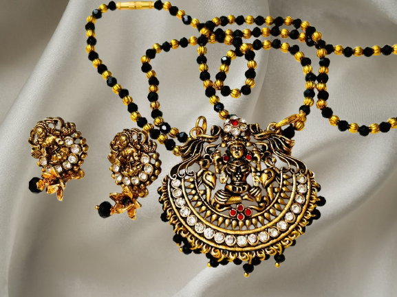 ROSAMODE Divine Devi Lakshmi Mangalsutra Necklace Set with Earrings for Women