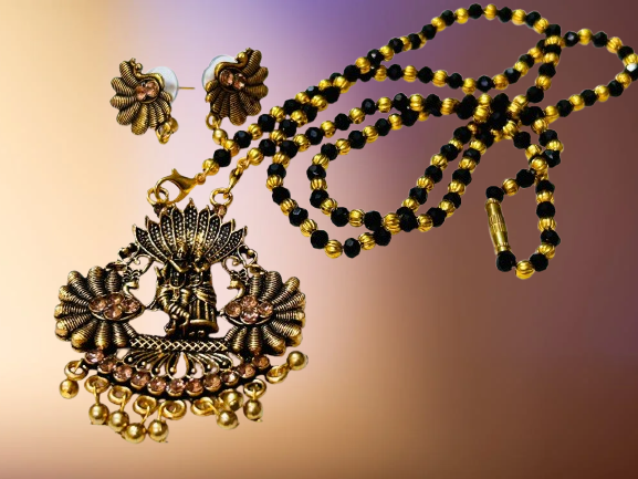 Divine Radha Krishna Mangalsutra Necklace with earrings for Women