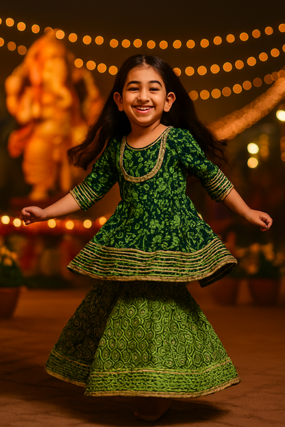ROSAMODE Baby Girl Cotton Kurti and Sharara Set – Sanganeri Floral Printed Frock Style Ethnic Dress for Kids, Traditional Indian Outfit for Festivals & Parties (1–7 Years)
