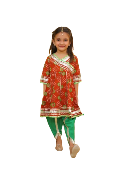 Traditional Ethnic RED Color Salwar Suit Set, Cotton Gota Patti Kurta with Dhoti Pants.