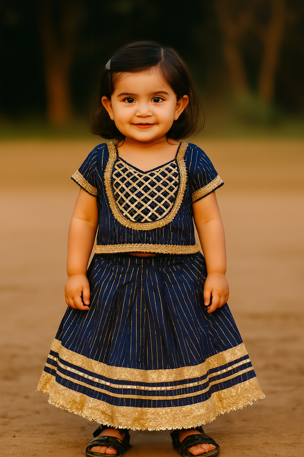 ROSAMODE Girls' Royal Blue Cambric Cotton Lehenga Choli Set with Gota Patti Work | Traditional Ghagra Choli Outfit for Toddlers & Kids (6 Months – 7 Years) | Festival & Wedding occasion