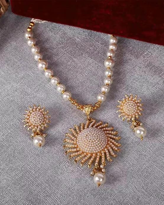 ROSAMODE Gold Toned Moti Mala Necklace Set for Women & Girls – Gold-Plated Pearl Beaded Necklace with Matching Beads Earrings – Traditional Ethnic Jewellery Set for Weddings & Festivals
