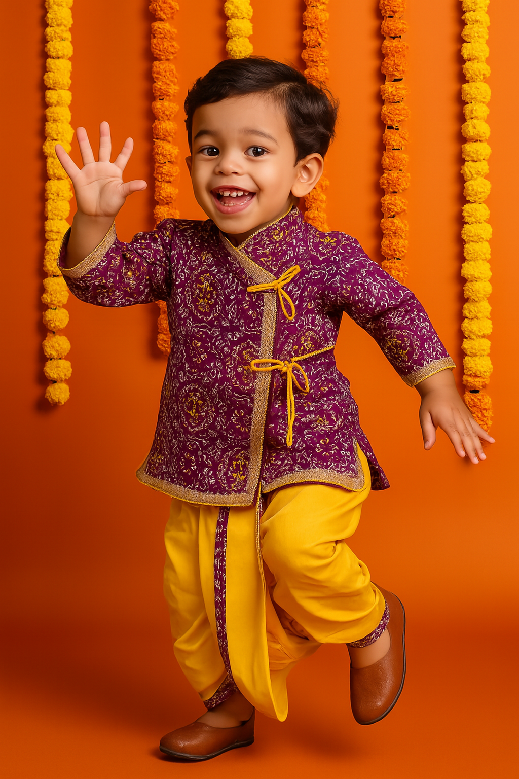 ROSAMODE Boys Kurta Pajama with Koti Jacket Set | Cotton Ethnic Wear with Peacock Feather Print for Baby & Kids | Festive Traditional Outfit for Weddings, Diwali, Functions & Parties